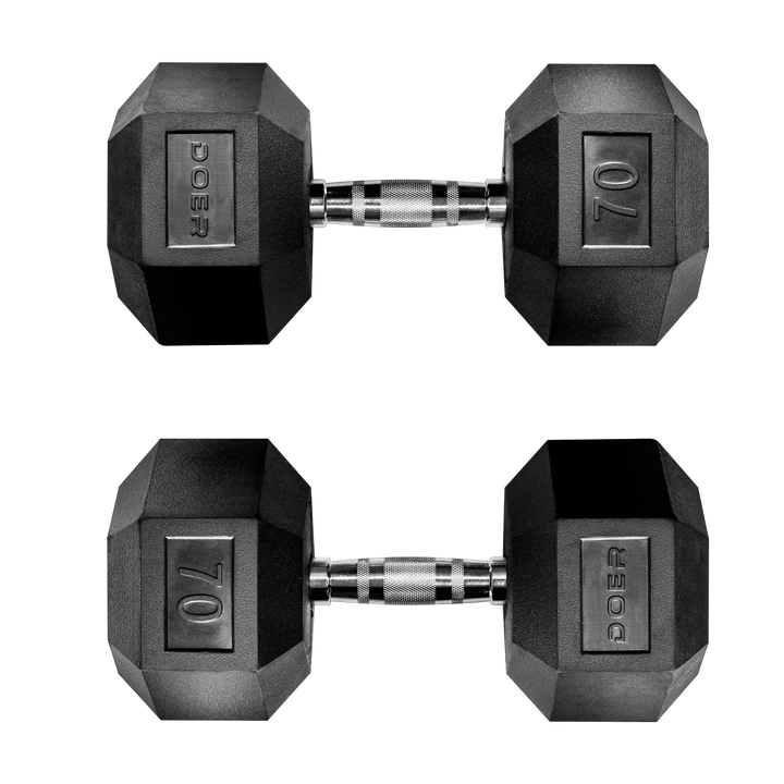 Hex Dumbbells pair 70 lb Weights - Doer Fitness