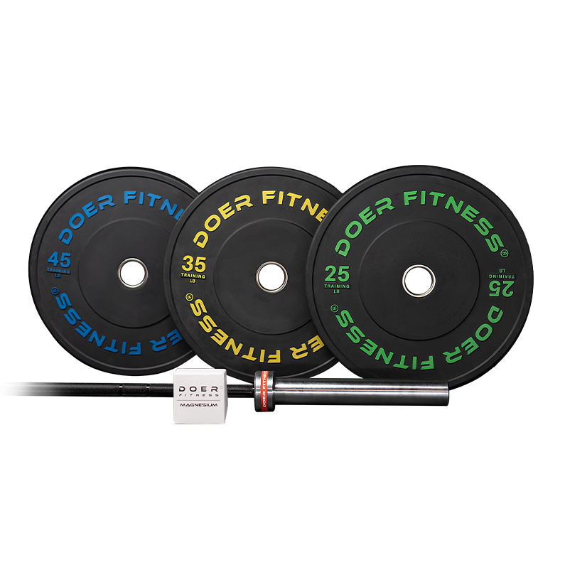 LIFTING PACKAGE 245 lbs "Color-Coded Black Bumper Plates"   - Doer Fitness