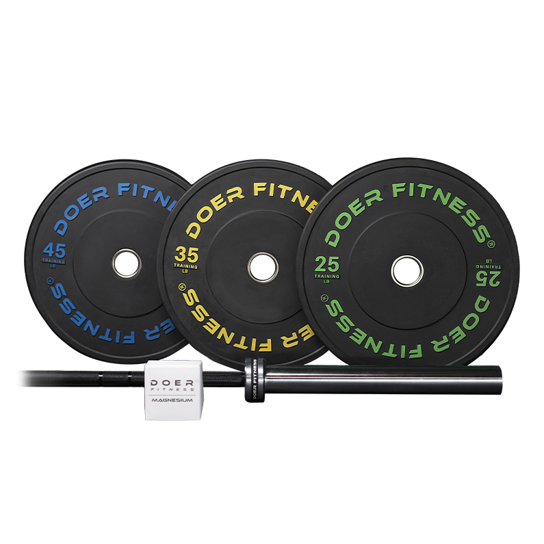 LIFTING PACKAGE 255 lbs "Color-Coded Black Bumper Plates"   - Doer Fitness